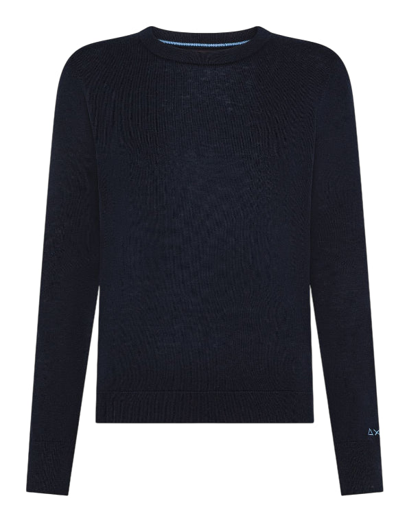 SUN68 MAGLIA DONNA GIROCOLLO LANA E COTONE BLU NAVY