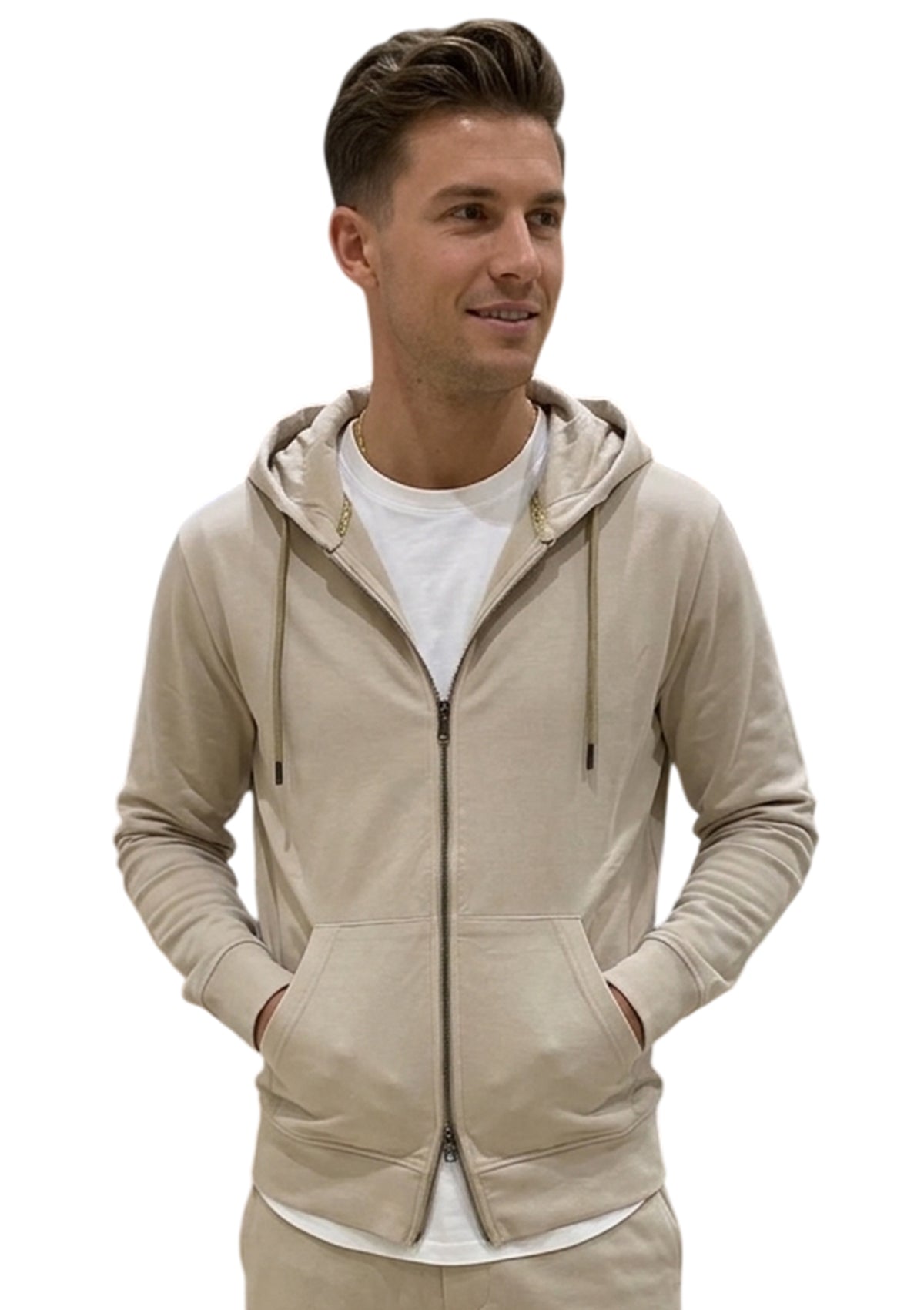 MARK MIDOR FELPA CON CAPPUCCIO E ZIP COLORE BEIGE