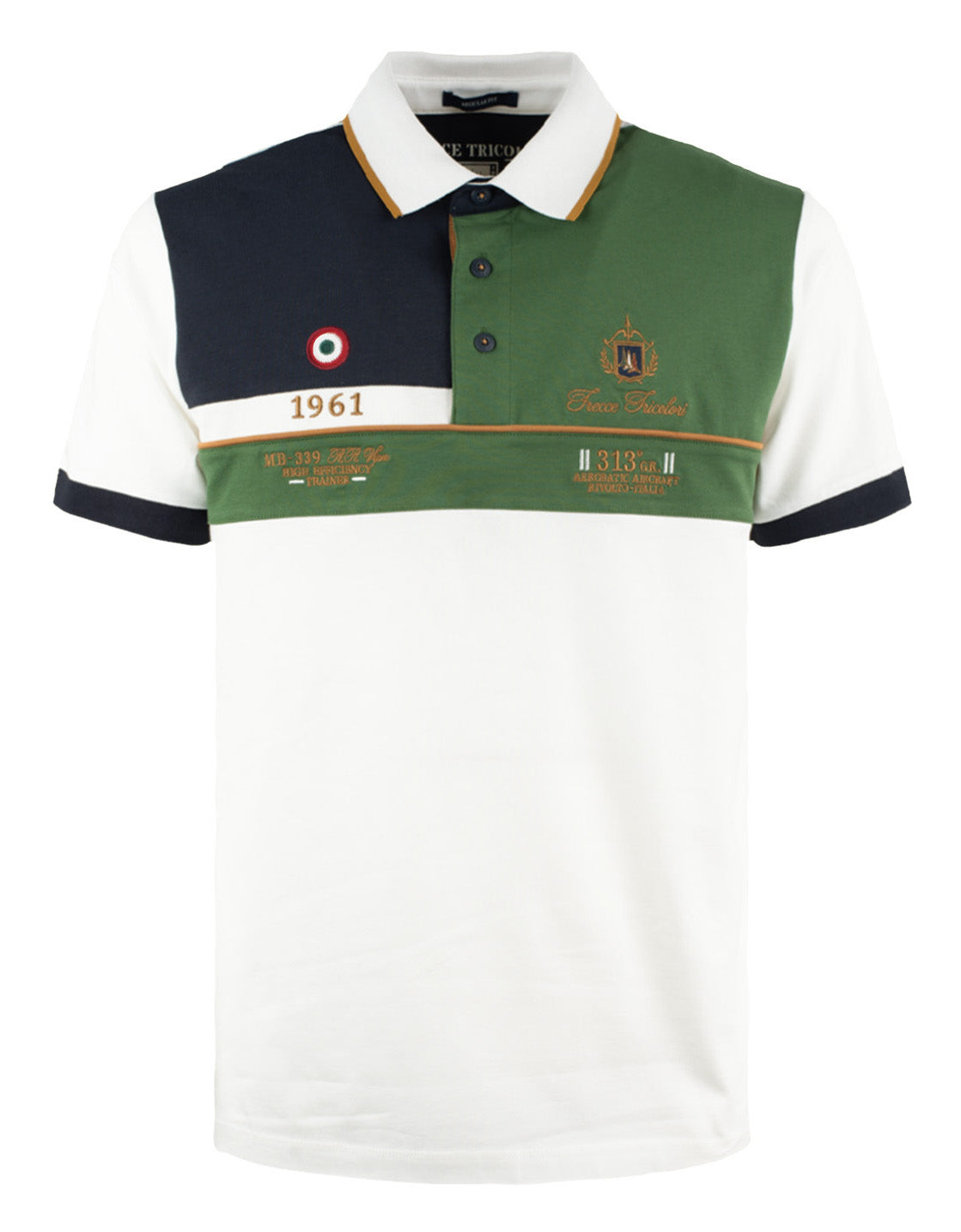 AERONAUTICA MILITARE POLO COLOR BLOCK RICAMATA BIANCO VERDE BLU