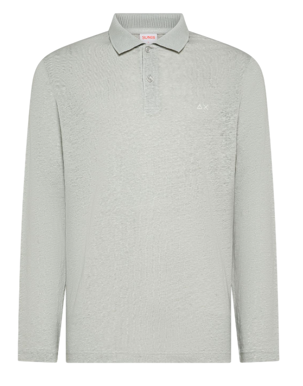 SUN68 UOMO POLO A MANICHE LUNGHE IN LINO GRIGIO CHIARO