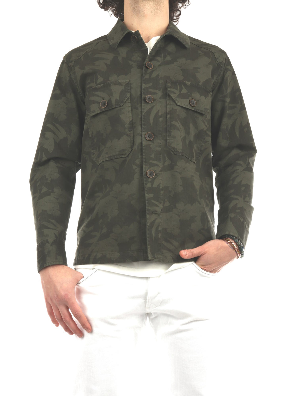 MANUEL RITZ GIACCA IN COTONE STAMPA FLOREALE COLORE VERDE MILITARE