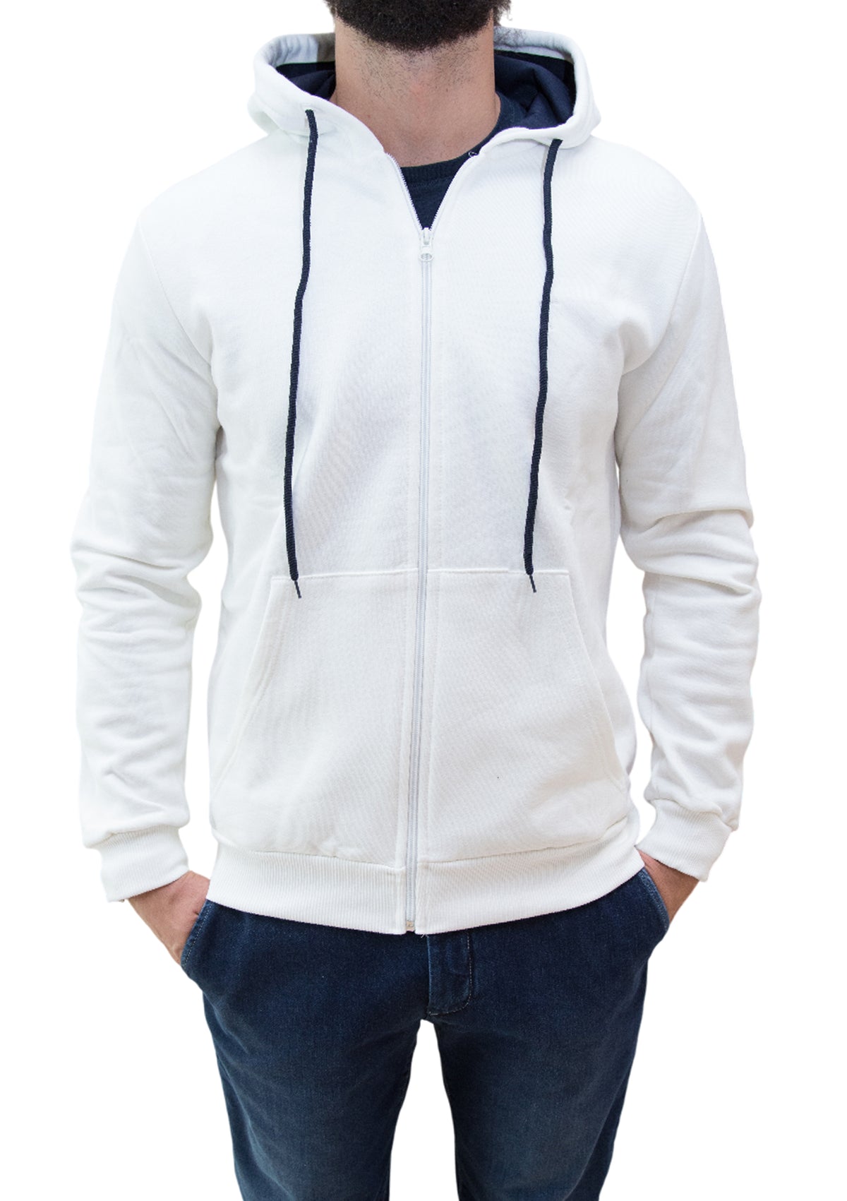 MARK MIDOR FELPA COTONE FULL ZIP E CAPPUCCIO COLORE PANNA