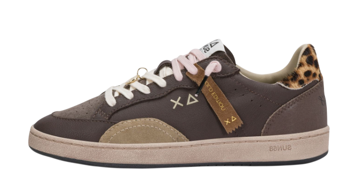 SUN68 SNEAKERS DONNA URBAN STREET IN PELLE CON CHARM MARRONE