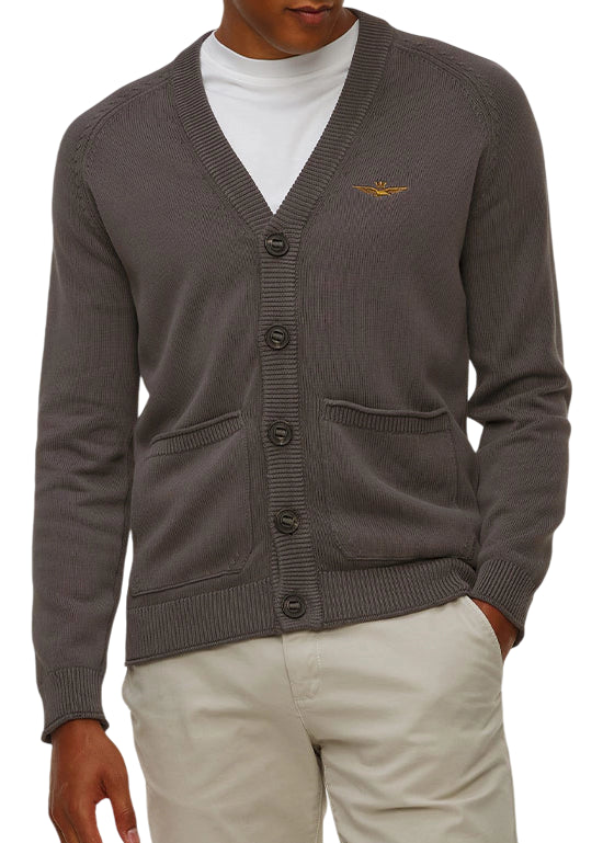 AERONAUTICA MILITARE CARDIGAN IN MAGLIA COLORE BELUGA GREY