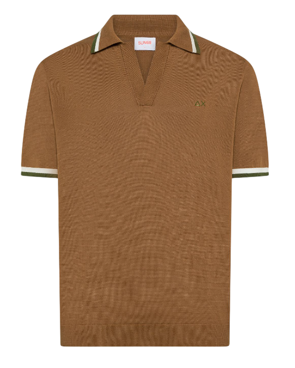 SUN68 UOMO POLO IN MAGLIA DI COTONE MARRONE VOLPE
