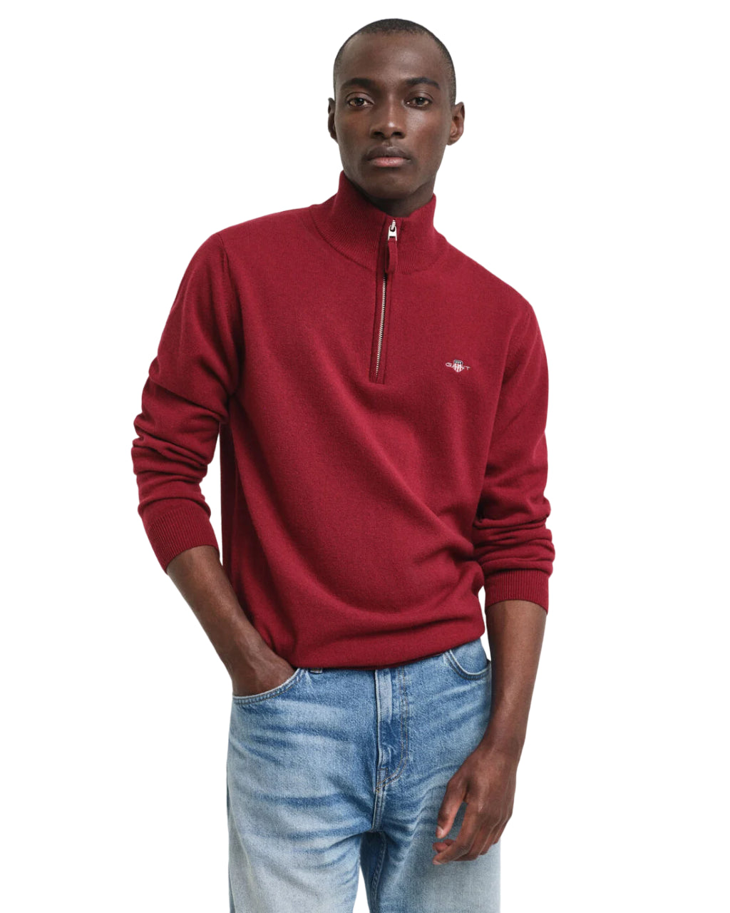 GANT MAGLIA IN LANA FINISSIMA CON ZIP CORTA PLUMPED RED