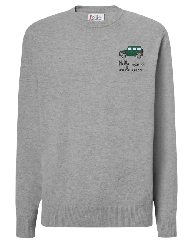 MC2 SAINT BARTH MAGLIONE HERON LIGHT CON RICAMO NELLA VITA CI VUOLE CLASSE GRIGIO