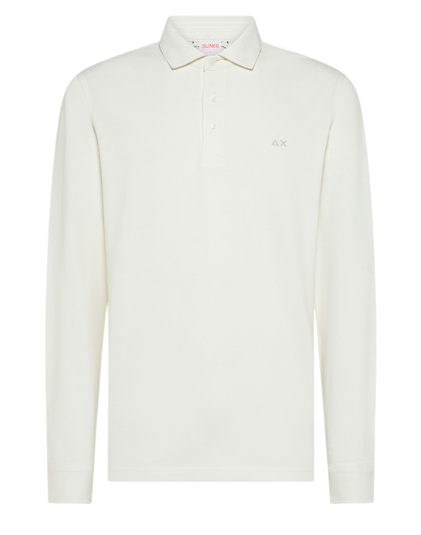 SUN68 UOMO POLO A MANICHE LUNGHE IN COTONE BIANCO PANNA