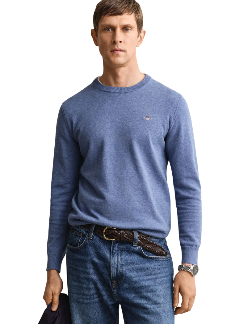 GANT MAGLIA GIROCOLLO IN COTONE DENIM BLUE