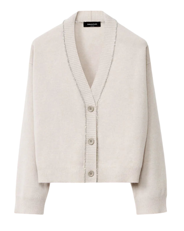 FABIANA FILIPPI CARDIGAN BOXY IN PLATINUM COLORE GREIGE