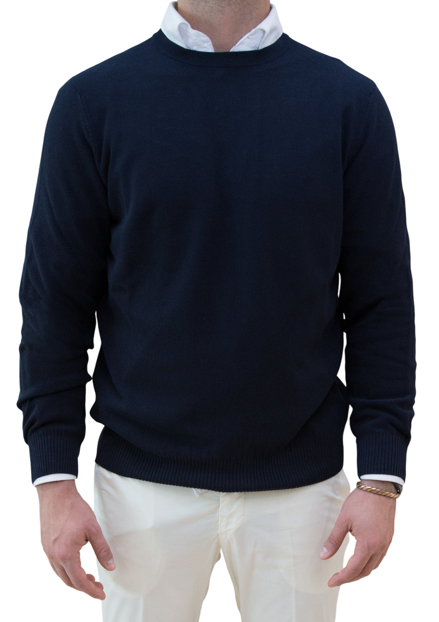 FILIPPO DE LARENTIIS MAGLIA GIROCOLLO IN CREPE COTTON BLU NAVY
