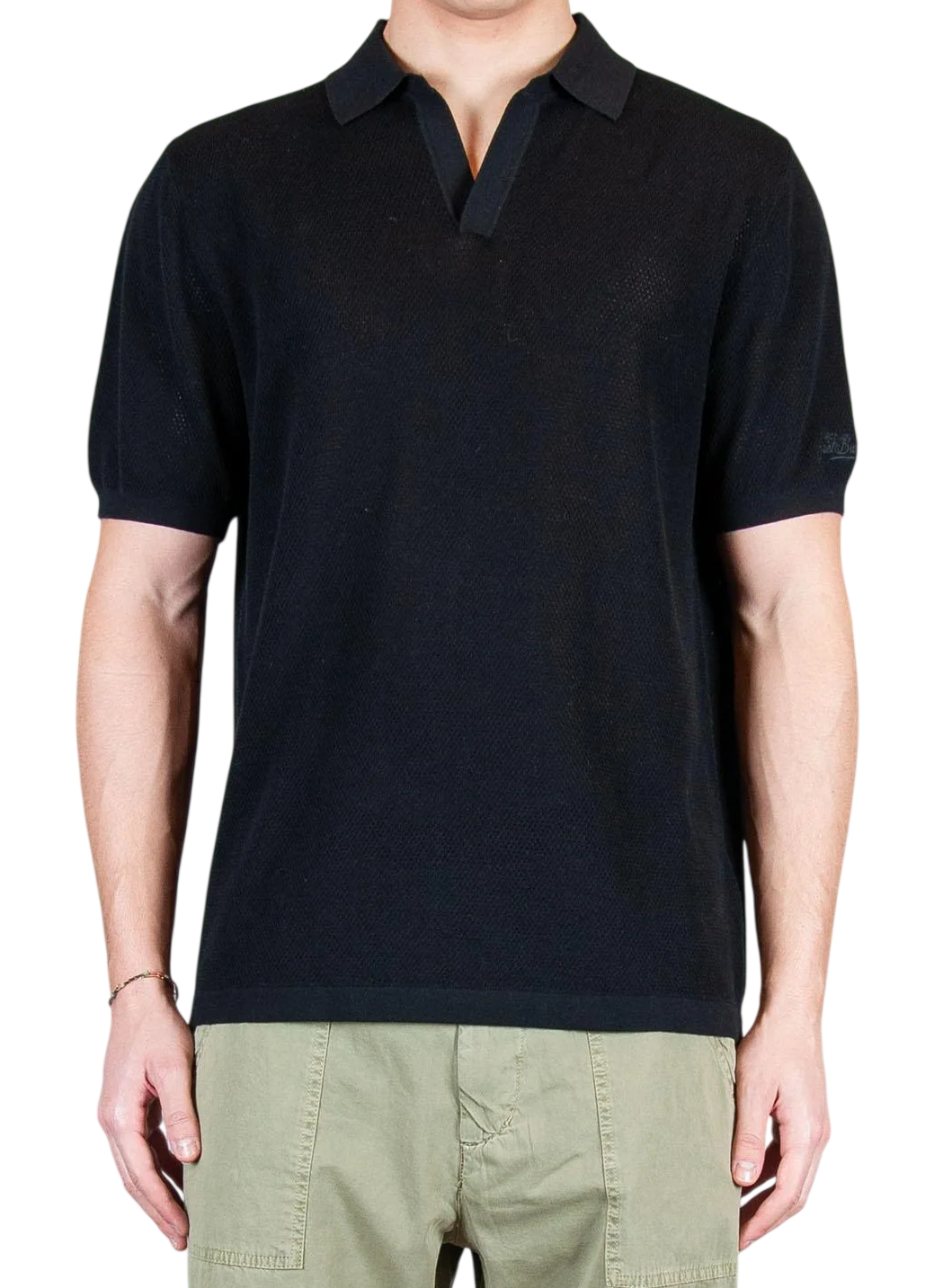 MC2 SAINT BARTH POLO SLOAN MESH IN COTONE TRAFORATO NERO