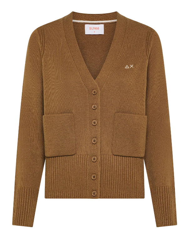 SUN68 CARDIGAN IN FILATO DI LANA E CASHMERE MARRONE DESERTO