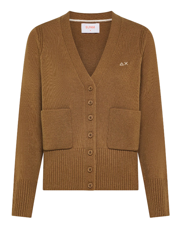 SUN68 CARDIGAN IN FILATO DI LANA E CASHMERE MARRONE DESERTO