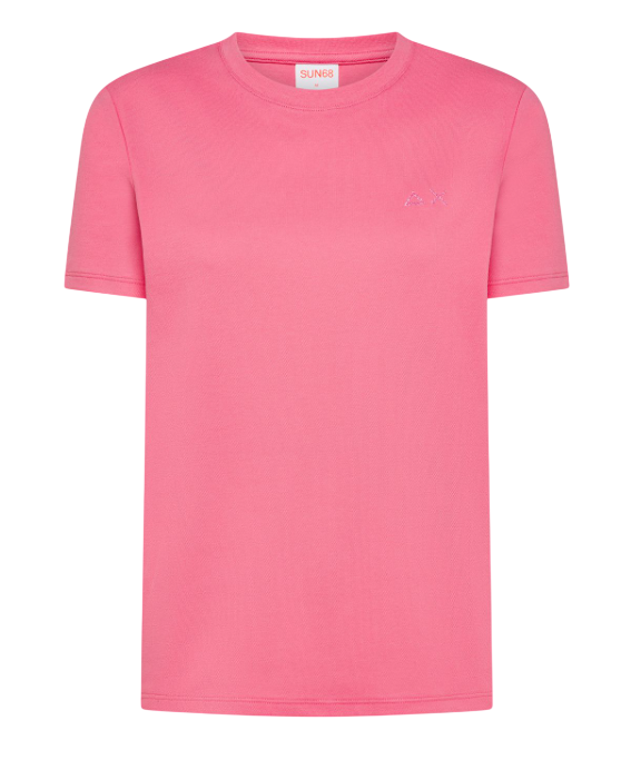 SUN68 DONNA T-SHIRT IN PIQUET DI COTONE FUCSIA