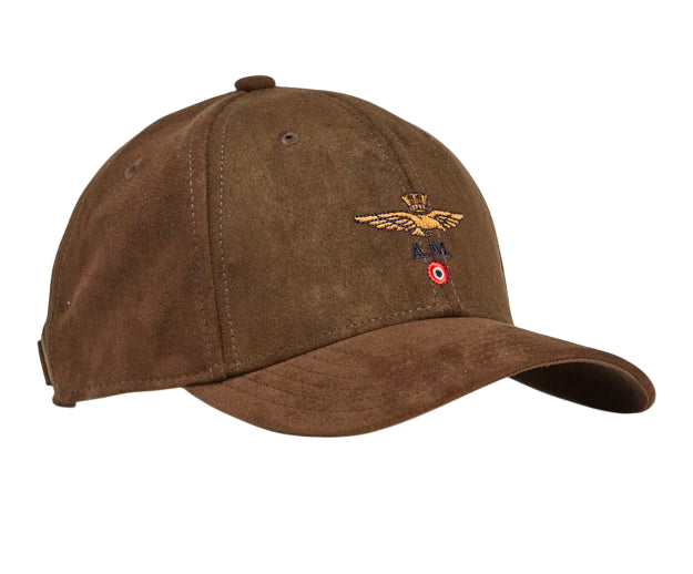 AERONAUTICA MILITARE CAPPELLO EFFETTO SUEDE CON LOGO DARK BROWN
