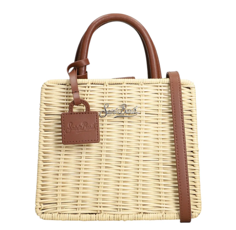 MC2 SAINT BARTH BORSA MINI STRAW IN PAGLIA E PELLE MARRONE