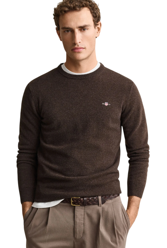 GANT UOMO MAGLIA GIROCOLLO IN LANA DARK BROWN