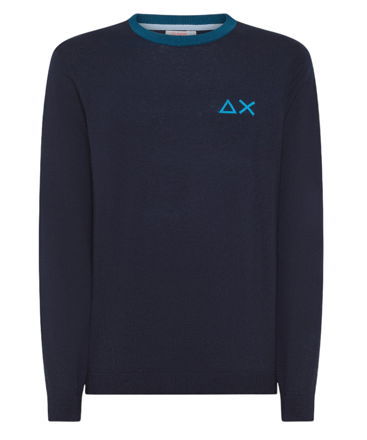 SUN68 MAGLIA PULLOVER ROUND BIG ELBOW DETAIL NAVY BLUE