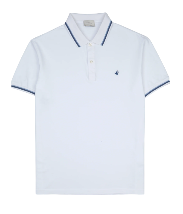 BROOKSFIELD POLO IN PIQUET DI COTONE CON COLLO E POLSI RIGATI WHITE