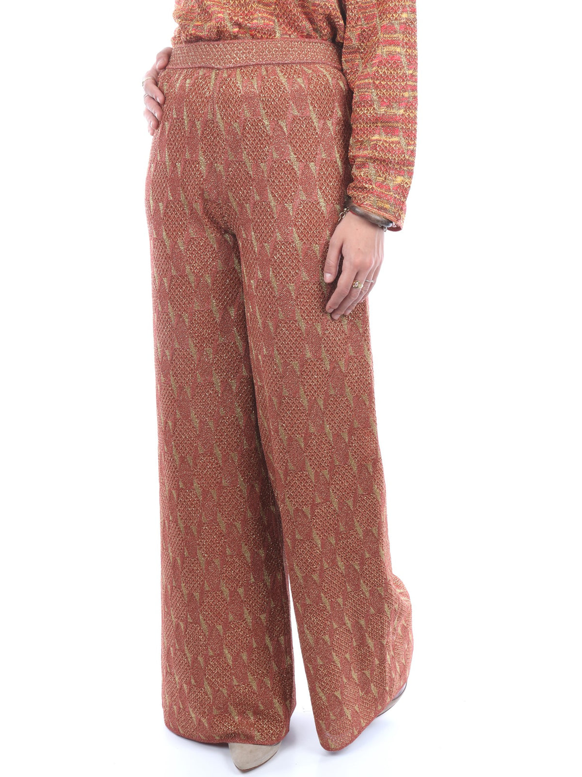 MISSONI PANTALONE A PALAZZO FANTASIA MULTICOLOR RUGGINE