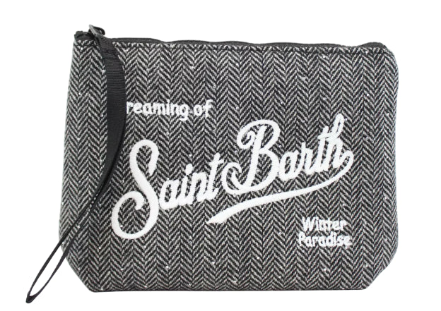 MC2 SAINT BARTH POCHETTE ALINE WOOL HERRINGBONE BIANCO E NERO