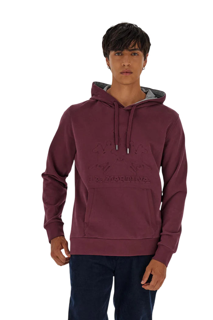 LA MARTINA FELPA CON CAPPUCCIO E MAXI LOGO BORDEAUX