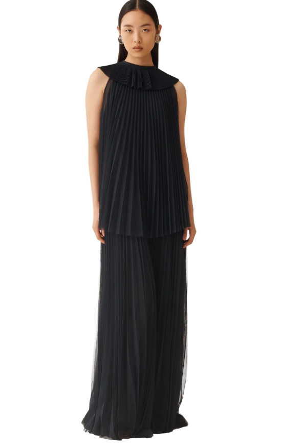 FABIANA FILIPPI ABITO IN TULLE PLISSE' BLU NOTTE